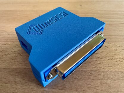 A Centronics BlueSCSI in a blue case